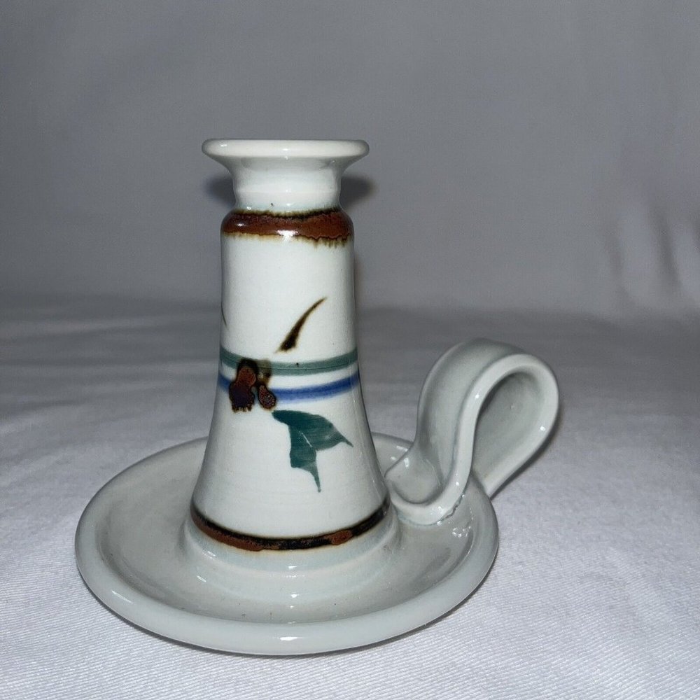 Vintage Georgetown Pottery Oil Lamp Blue Brown Leaf Floral Signed GP 83 No Wick